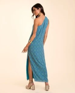 VESTIDO HUELVA · AZUL -[品牌] Ventas THE-ARE vestido midi azul asimetrico lurex abertura lateral eventos mujer the are eci img 3