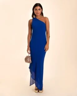 VESTIDO ALHAMBRA · AZUL COBALTO -[品牌] Ventas THE-ARE vestido midi azul cobalto asimetrico gasa fular eventos mujer the are 1