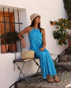 VESTIDO ES VEDRÁ · AZUL -[品牌] Ventas THE-ARE vestido midi azul estampado halter mujer the are 2