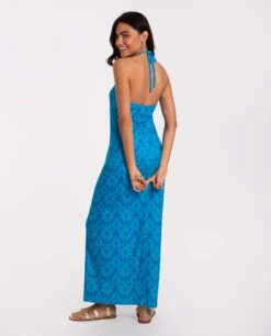 VESTIDO ES VEDRÁ · AZUL -[品牌] Ventas THE-ARE vestido midi azul estampado halter mujer the are eci img 3