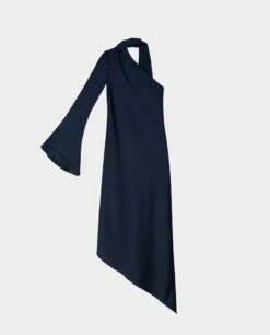 VESTIDO MRS. CORTÉS · AZUL MARINO -[品牌] Ventas THE-ARE vestido midi azul marino asimetrico manga fular capa mujer the are eci img 5