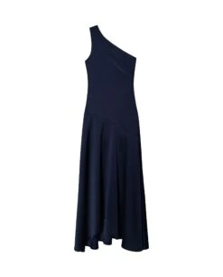 VESTIDO LEONOR · AZUL MARINO -[品牌] Ventas THE-ARE vestido midi azul marino escote asimetrico invitada elegante mujer the are eci img 5