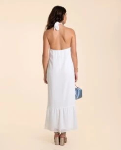 VESTIDO MARBELLA · BLANCO -[品牌] Ventas THE-ARE vestido midi blanco halter plumeti volante espalda descubierta elegante eventos mujer the are eci img 3