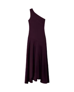 VESTIDO LEONOR · CIRUELA -[品牌] Ventas THE-ARE vestido midi ciruela escote asimetrico invitada elegante mujer the are eci img 5 scaled