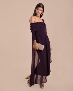 VESTIDO AMÉLIE · CIRUELA -[品牌] Ventas THE-ARE vestido midi ciruela escote bardot manga larga eventos mujer the are eci img 2 601f39b2 8efe 494e 88f2 d12b0056936b