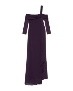 VESTIDO AMÉLIE · CIRUELA -[品牌] Ventas THE-ARE vestido midi ciruela escote bardot manga larga eventos mujer the are eci img 5