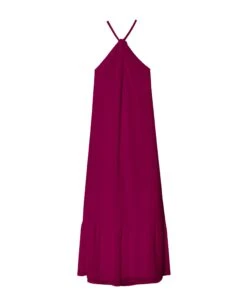 VESTIDO MARBELLA · CIRUELA -[品牌] Ventas THE-ARE vestido midi ciruela halter plumeti volante espalda descubierta elegante eventos mujer the are eci img 5