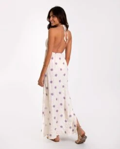 VESTIDO CADAQUÉS · CRUDO -[品牌] Ventas THE-ARE vestido midi crudo halter espalda abierta estampado soles lilas mujer the are eci img 3