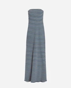 VESTIDO GOOD FEELINGS · AZUL -[品牌] Ventas THE-ARE vestido midi estampado rayas azules marino palabra honor mujer the are eci img 5