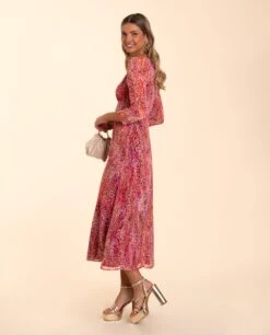 VESTIDO MRS. ARANDA · ESTAMPADO -[品牌] Ventas THE-ARE vestido midi estampado rosas manga larga manga abullonada eventos mujer the are