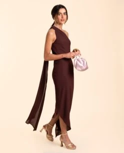 VESTIDO ALHAMBRA · MARRÓN -[品牌] Ventas THE-ARE vestido midi marron asimetrico fular eventos mujer the are