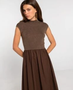 VESTIDO BECOMING HER · MARRÓN -[品牌] Ventas THE-ARE vestido midi marron cuerpo de punto falda larga mujer the are eci img 4