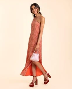 VESTIDO HUELVA · NARANJA -[品牌] Ventas THE-ARE vestido midi naranja asimetrico lurex abertura lateral eventos mujer the are 2