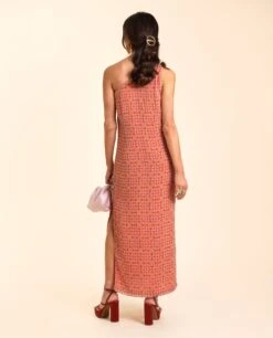 VESTIDO HUELVA · NARANJA -[品牌] Ventas THE-ARE vestido midi naranja asimetrico lurex abertura lateral eventos mujer the are eci img 3