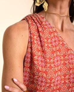 VESTIDO HUELVA · NARANJA -[品牌] Ventas THE-ARE vestido midi naranja asimetrico lurex abertura lateral eventos mujer the are eci img 4