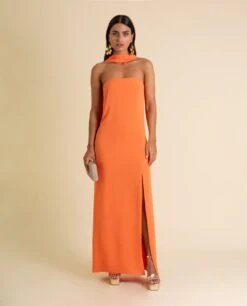 VESTIDO MRS. ARTEAGA · NARANJA -[品牌] Ventas THE-ARE vestido midi naranja foulard palabra honor mujer the are eci img 2