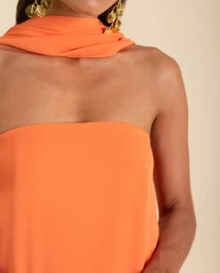 VESTIDO MRS. ARTEAGA · NARANJA -[品牌] Ventas THE-ARE vestido midi naranja foulard palabra honor mujer the are eci img 4