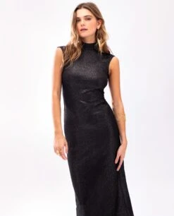 VESTIDO WITH THE GIRLS · NEGRO -[品牌] Ventas THE-ARE vestido midi negro brillo espalda descubierta cuello alto mujer the are