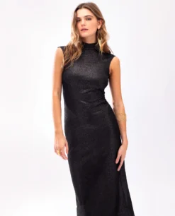 VESTIDO WITH THE GIRLS · NEGRO -[品牌] Ventas THE-ARE vestido midi negro brillo espalda descubierta cuello alto mujer the are scaled