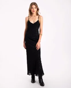 VESTIDO LATE SHOW · NEGRO -[品牌] Ventas THE-ARE vestido midi negro tirantes lurex fiesta mujer the are 1 scaled