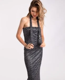 VESTIDO COOLEST GIRL · ZIGZAG -[品牌] Ventas THE-ARE vestido midi palabra honor zig zag blanco negro mujer the are