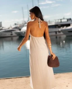 VESTIDO GOLDEN BRUNCH · BEIGE -[品牌] Ventas THE-ARE vestido midi punto beige escote halter mujer the are 3