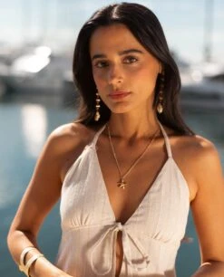 VESTIDO GOLDEN BRUNCH · BEIGE -[品牌] Ventas THE-ARE vestido midi punto beige escote halter mujer the are 4 1