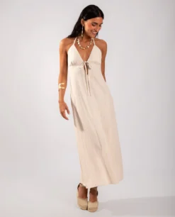 VESTIDO GOLDEN BRUNCH · BEIGE -[品牌] Ventas THE-ARE vestido midi punto beige escote halter mujer the are eci img 2 scaled