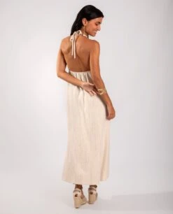 VESTIDO GOLDEN BRUNCH · BEIGE -[品牌] Ventas THE-ARE vestido midi punto beige escote halter mujer the are eci img 3
