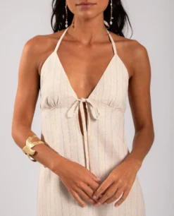 VESTIDO GOLDEN BRUNCH · BEIGE -[品牌] Ventas THE-ARE vestido midi punto beige escote halter mujer the are eci img 4 scaled