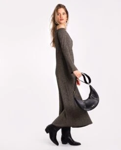 VESTIDO NIGHTGLOW · NEGRO -[品牌] Ventas THE-ARE vestido midi punto negro brillo lurex fiesta mujer the are 2