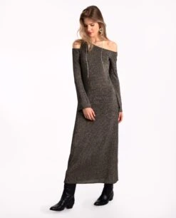 VESTIDO NIGHTGLOW · NEGRO -[品牌] Ventas THE-ARE vestido midi punto negro brillo lurex fiesta mujer the are eci img 1