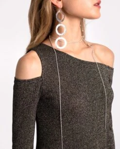 VESTIDO NIGHTGLOW · NEGRO -[品牌] Ventas THE-ARE vestido midi punto negro brillo lurex fiesta mujer the are eci img 4