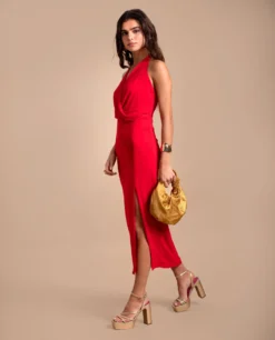 VESTIDO LUCENA · ROJO -[品牌] Ventas THE-ARE vestido midi rojo escote cruzado espalda abierta gasa abertura eventos mujer the are 2 7f04aaf4 c37a 427e 9463 d5643e4ac7db scaled