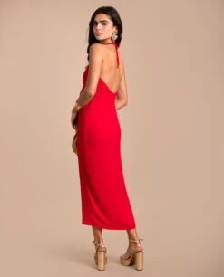 VESTIDO LUCENA · ROJO -[品牌] Ventas THE-ARE vestido midi rojo escote cruzado espalda abierta gasa abertura eventos mujer the are eci img 3 bfe1b111 8a0e 4d14 8651 a49441cdb0e4