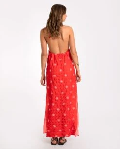 VESTIDO CADAQUÉS · ROJO -[品牌] Ventas THE-ARE vestido midi rojo halter espalda abierta estampado soles blanco mujer the are eci img 3