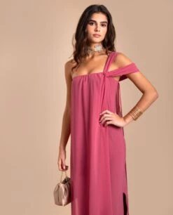 VESTIDO ALMERÍA · BLUSH -[品牌] Ventas THE-ARE vestido midi rosa escote bardot gasa asimetrico eventos mujer the are 7
