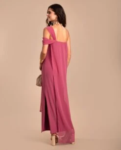 VESTIDO ALMERÍA · BLUSH -[品牌] Ventas THE-ARE vestido midi rosa escote bardot gasa asimetrico eventos mujer the are eci img 3