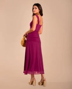 VESTIDO CANDELA · CEREZA -[品牌] Ventas THE-ARE vestido midi rosa fruncido gasa eci img 3