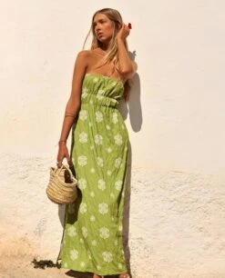 VESTIDO SITGES · VERDE -[品牌] Ventas THE-ARE vestido midi verde palabra honor estampado mujer the are 2