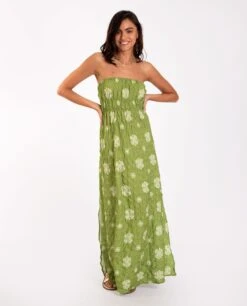 VESTIDO SITGES · VERDE -[品牌] Ventas THE-ARE vestido midi verde palabra honor estampado mujer the are eci img 2