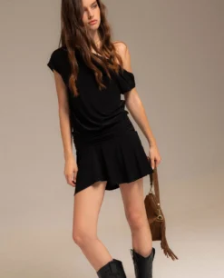 VESTIDO CUTE AFFAIR · NEGRO -[品牌] Ventas THE-ARE vestido negro corto asimetrico fruncidos mujer the are 02 scaled