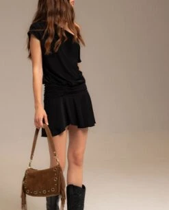 VESTIDO CUTE AFFAIR · NEGRO -[品牌] Ventas THE-ARE vestido negro corto asimetrico fruncidos mujer the are 03