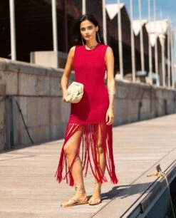 VESTIDO SALT AIR · ROJO -[品牌] Ventas THE-ARE vestido punto rojo flecos largos mujer the are 2