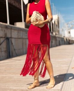 VESTIDO SALT AIR · ROJO -[品牌] Ventas THE-ARE vestido punto rojo flecos largos mujer the are 4