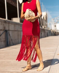 VESTIDO SALT AIR · ROJO -[品牌] Ventas THE-ARE vestido punto rojo flecos largos mujer the are 4 scaled