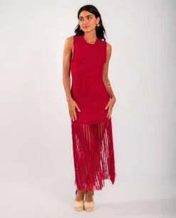 VESTIDO SALT AIR · ROJO -[品牌] Ventas THE-ARE vestido punto rojo flecos largos mujer the are eci img 1