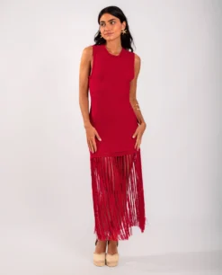 VESTIDO SALT AIR · ROJO -[品牌] Ventas THE-ARE vestido punto rojo flecos largos mujer the are eci img 1 scaled