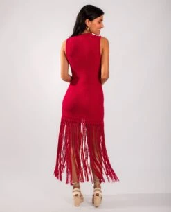 VESTIDO SALT AIR · ROJO -[品牌] Ventas THE-ARE vestido punto rojo flecos largos mujer the are eci img 3