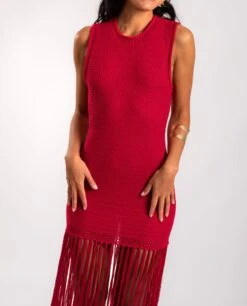 VESTIDO SALT AIR · ROJO -[品牌] Ventas THE-ARE vestido punto rojo flecos largos mujer the are eci img 4